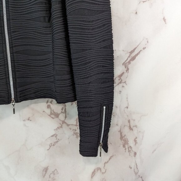 Joseph Ribkoff Jacket Womens Large 14 Black Zip Ribbed Textured Artsy - Picture 4 of 11